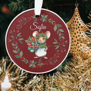 Name Burgundy Sweet Mouse Christmas Tree Ornament