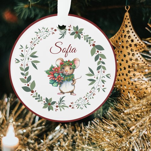 Name Burgundy Sweet Mouse Christmas Tree  Ornament