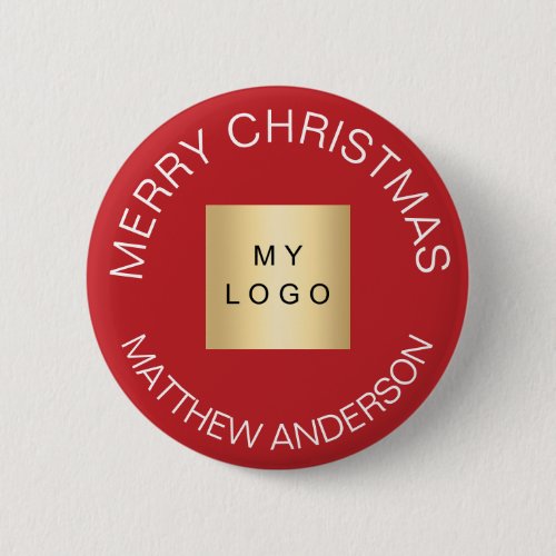 Name business logo red white Christmas Button