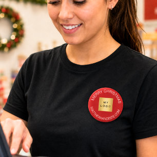 Name business logo red white Christmas Button