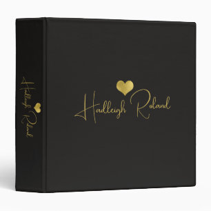 Name Calligraphy Monogram Gold Black Heart 3 Ring Binder