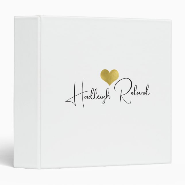 Name Calligraphy Monogram Heart 3 Ring Binder (Front/Spine)