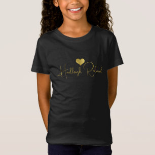 Name Calligraphy Monogram Heart Gold Black T-Shirt