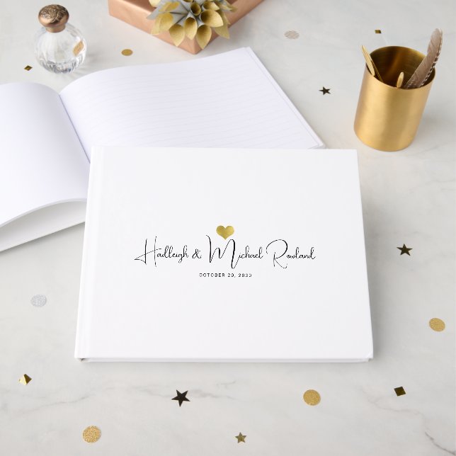 Name Calligraphy Monogram Heart Guest Book (Front Open)
