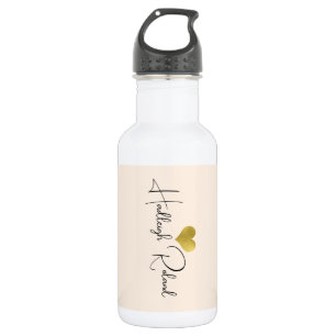Name Calligraphy Monogram Heart Peach Stainless Steel Water Bottle