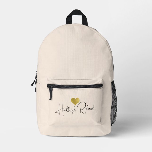 Name Calligraphy Monogram Heart Printed Backpack (Front)