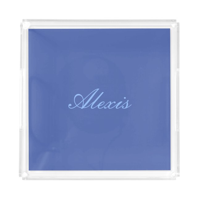 Name Calligraphy Script Plain Simple Blue Acrylic Tray (Front)