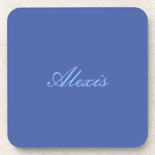 Name Calligraphy Script Plain Simple Blue Beverage Coaster