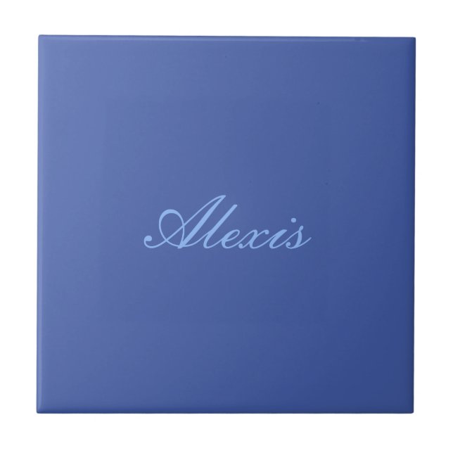 Name Calligraphy Script Plain Simple Blue Ceramic Tile (Front)
