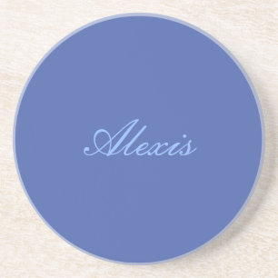 Name Calligraphy Script Plain Simple Blue Coaster