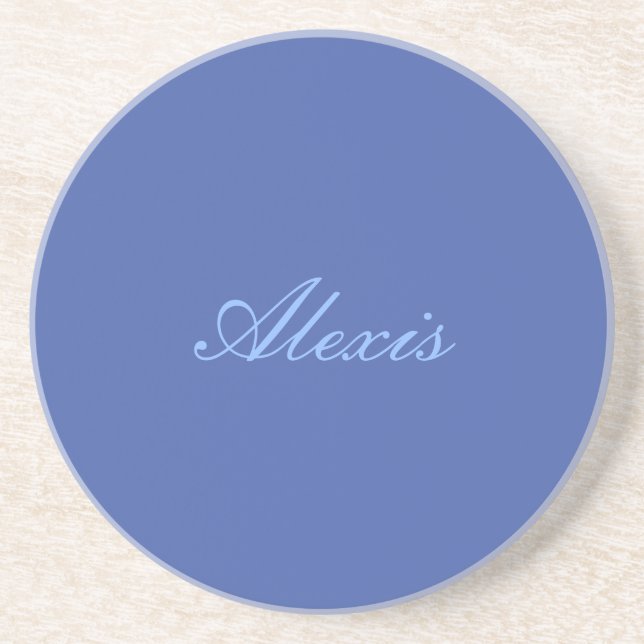 Name Calligraphy Script Plain Simple Blue Coaster (Front)