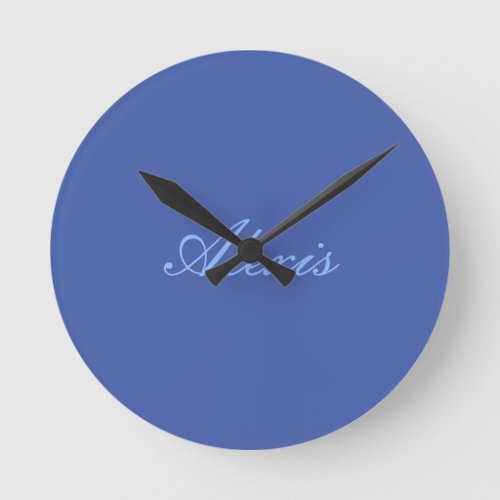 Name Calligraphy Script Plain Simple Blue Round Clock