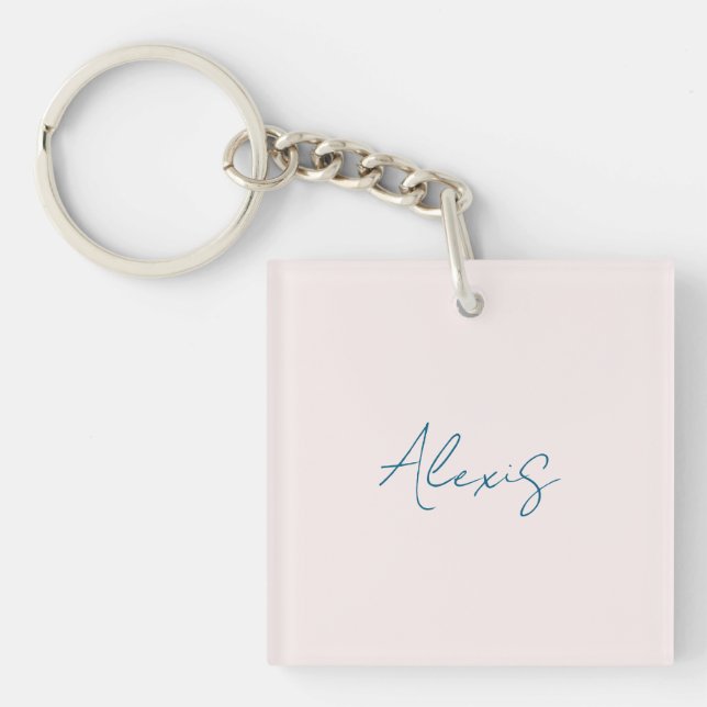Name Calligraphy Script Plain Simple Pastel Color Keychain (Front)