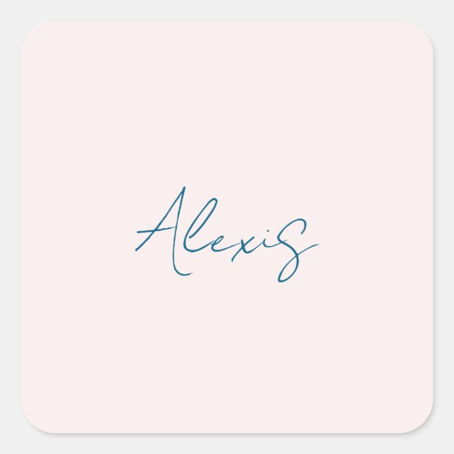Name Calligraphy Script Plain Simple Pastel Color Square Sticker (Front)