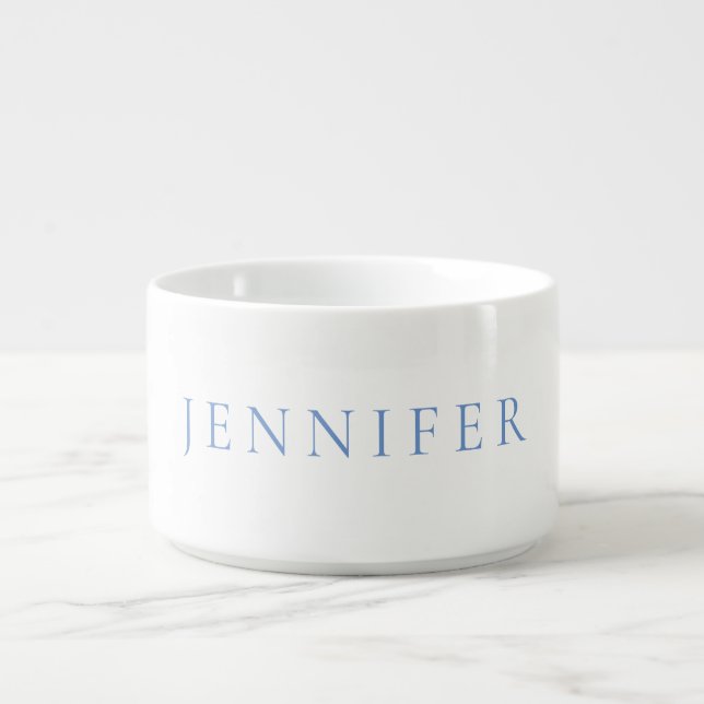 Name Calligraphy Script Plain Simple White Blue Bowl (Center)