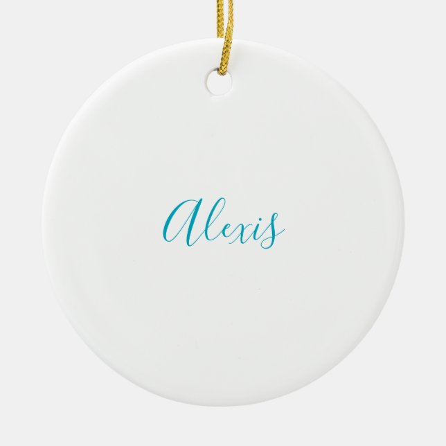 Name Calligraphy Script Plain Simple White Blue Ceramic Ornament (Front)