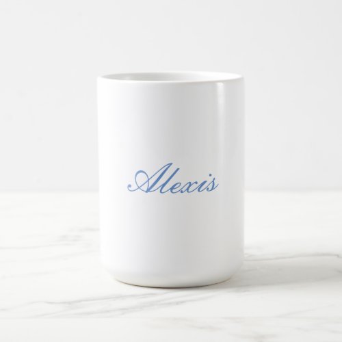 Name Calligraphy Script Plain Simple White Blue Coffee Mug