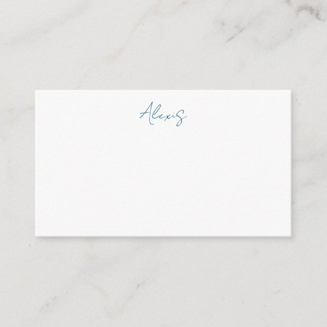 Name Calligraphy Script Plain Simple White Blue Enclosure Card (Front)