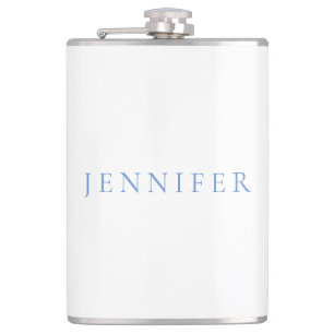 Name Calligraphy Script Plain Simple White Blue Flask