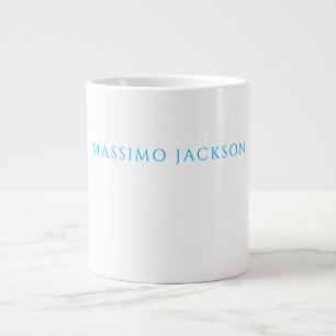 Name Calligraphy Script Plain Simple White Blue Giant Coffee Mug