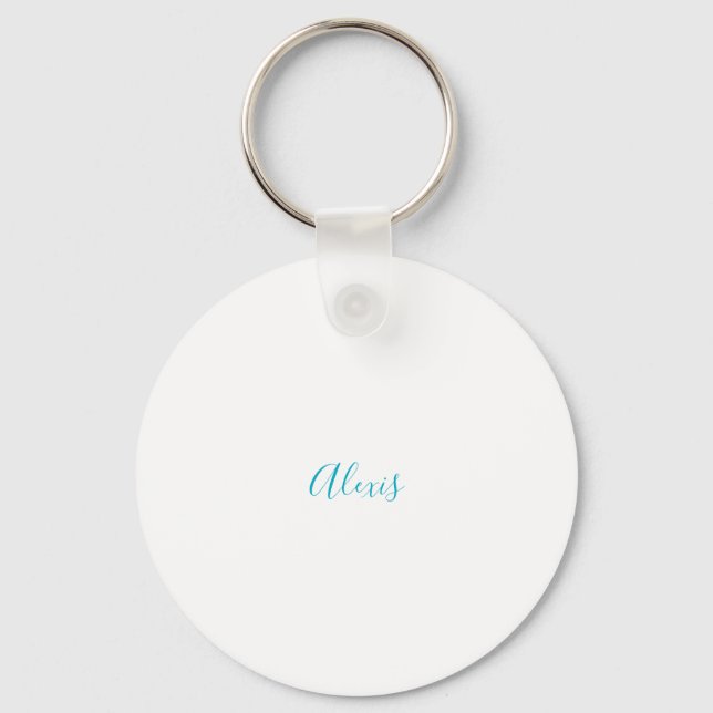 Name Calligraphy Script Plain Simple White Blue Keychain (Front)