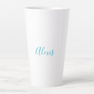Name Calligraphy Script Plain Simple White Blue Latte Mug