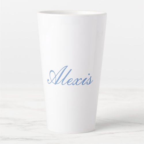 Name Calligraphy Script Plain Simple White Blue Latte Mug