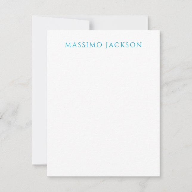 Name Calligraphy Script Plain Simple White Blue Note Card (Front)