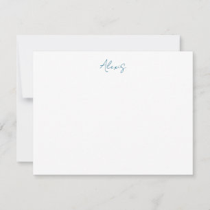Name Calligraphy Script Plain Simple White Blue Note Card