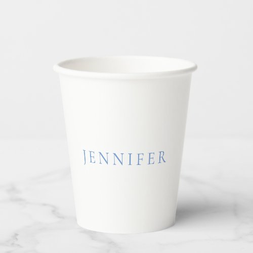 Name Calligraphy Script Plain Simple White Blue Paper Cups