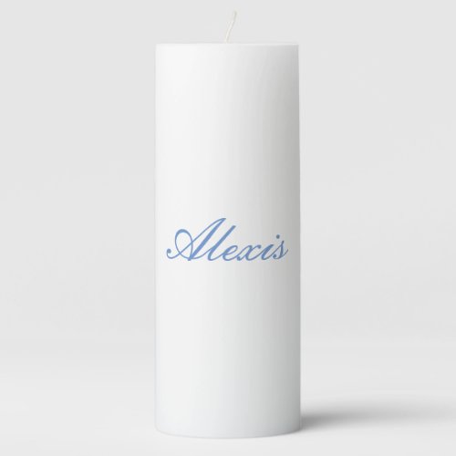 Name Calligraphy Script Plain Simple White Blue Pillar Candle