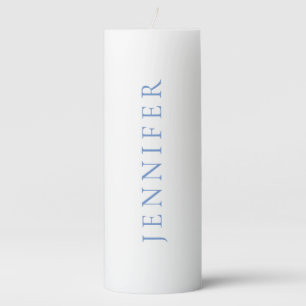 Name Calligraphy Script Plain Simple White Blue Pillar Candle