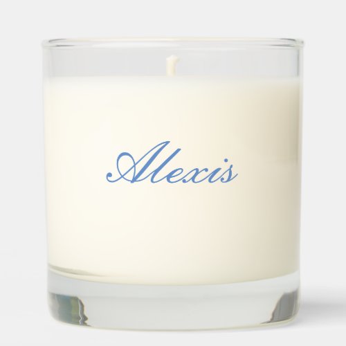 Name Calligraphy Script Plain Simple White Blue Scented Candle
