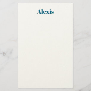 Name Calligraphy Script Plain Simple White Blue Stationery