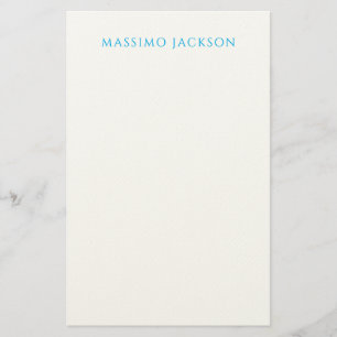 Name Calligraphy Script Plain Simple White Blue Stationery