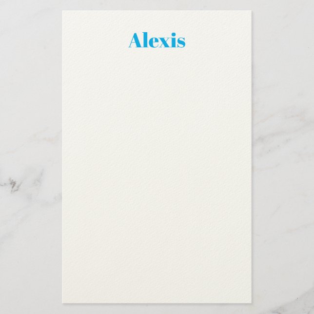 Name Calligraphy Script Plain Simple White Blue Stationery (Front)