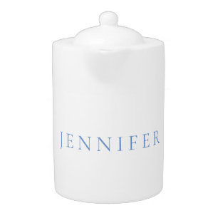 Name Calligraphy Script Plain Simple White Blue Teapot