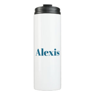 Name Calligraphy Script Plain Simple White Blue Thermal Tumbler