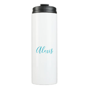 Name Calligraphy Script Plain Simple White Blue Thermal Tumbler