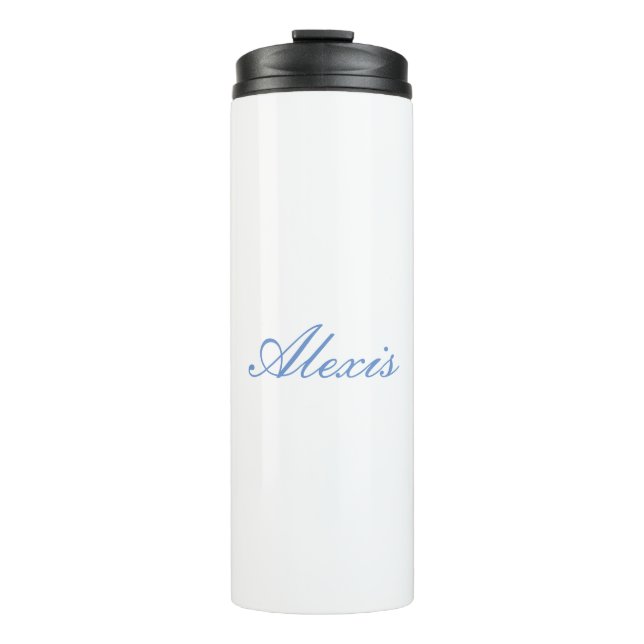 Name Calligraphy Script Plain Simple White Blue Thermal Tumbler (Front)