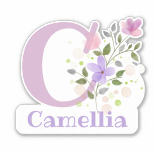 Name Camellia plus Initial with Floral Design Sticker