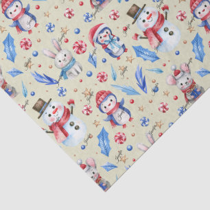 Name, Candy Snowman & Animals Whimsical Christmas Tissue Paper