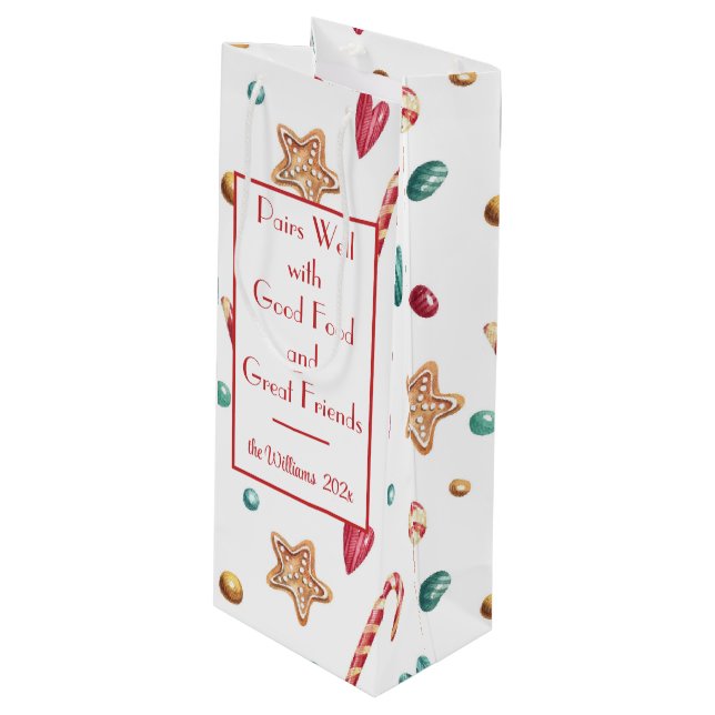 Name, Candy & Sweets, Christmas Winter Holidays Wine Gift Bag (Front Angled)