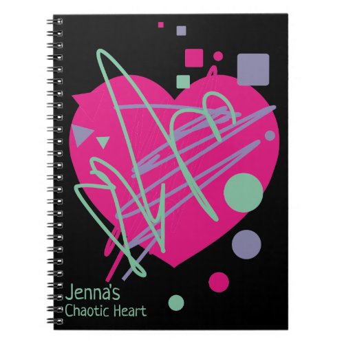 Name Chaotic Heart Black Purple Teal Pink Heart xo Notebook