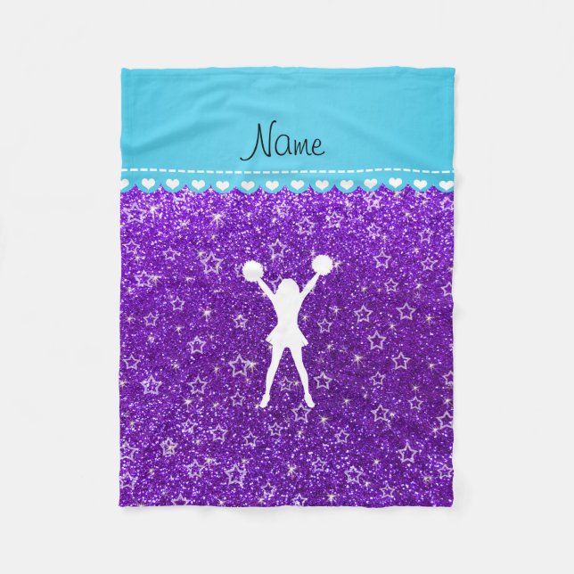 Name cheerleader indigo purple glitter stars fleece blanket (Front)