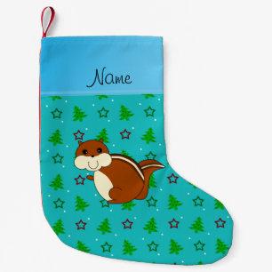 Name chipmunk turquoise christmas trees stars small christmas stocking