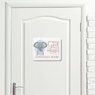 Name Christian Cute Baby Elephant Bible Quote Door Sign