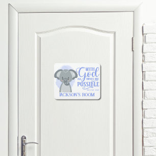 Name Christian Cute Baby Elephant Bible Quote Door Sign