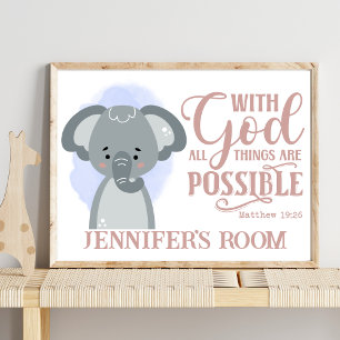 Name Christian Cute Baby Elephant Bible Quote Poster