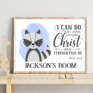 Name Christian Cute Woodland Baby Raccoon Quote Poster